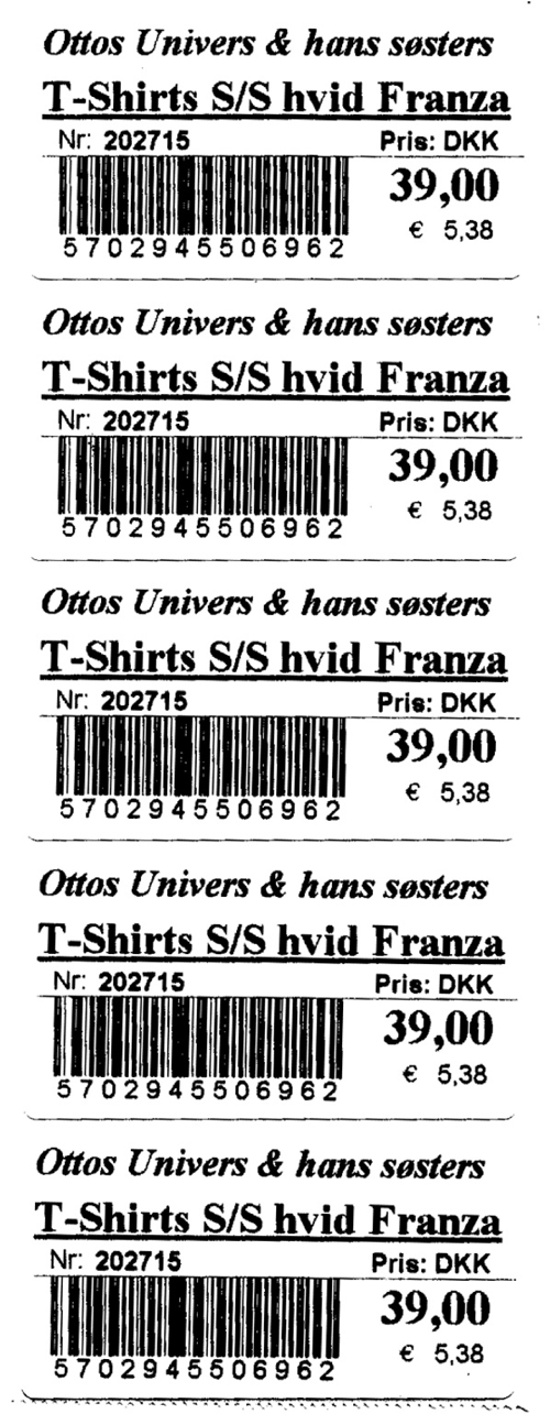 Stregkoder fra labelprinter barcode EAN 13 prismærker hyldeforkanter stregkoder